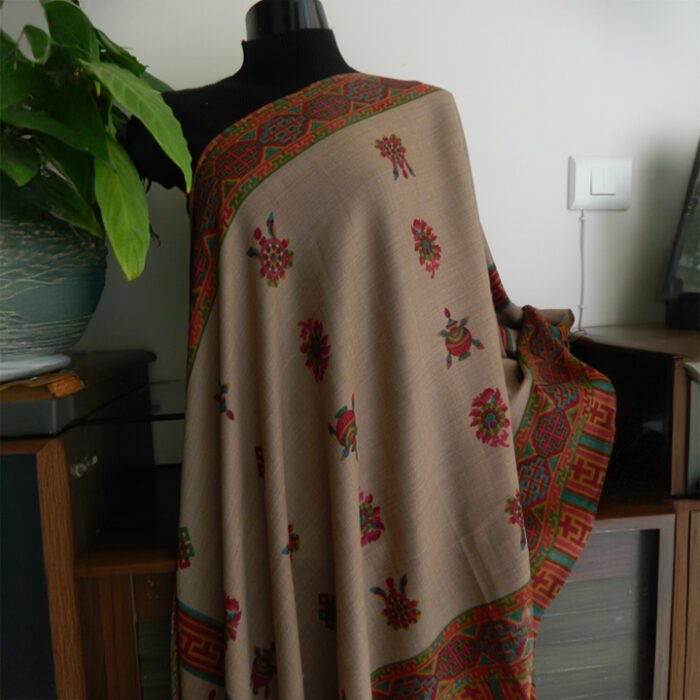 Printed Stole with multicoloured border and buttas